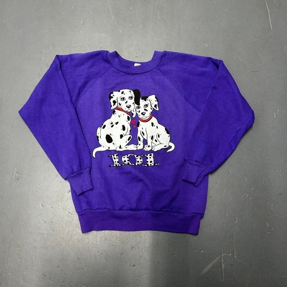 Vintage 80s purple Disney 101 Dalmatians graphic movie cartoon crewneck